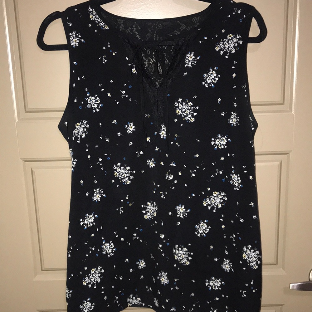 Medium Floral Knit Tank with Lace and Tie Details